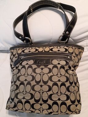 Vintage Coach Penelope Signature Canvas Tote Bag Black/Gray F16589